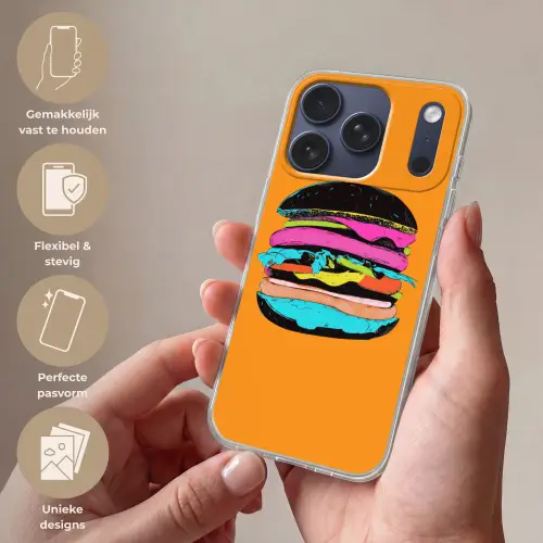 Hamburger - Kleurrijk - Speels Telefoonhoesje iPhone 17 Pro klein -sfeer3_NL