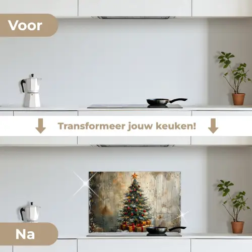 Kerstboom - Vintage - Kerst - Cadeau keuken achterwand spatscherm klein -voor_na_NL