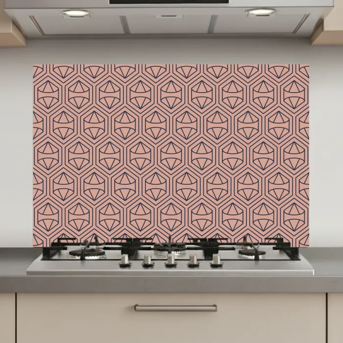 Donkerblauw - Roze - Patroom - Symmetrisch keuken achterwand spatscherm klein 900 -3d_website