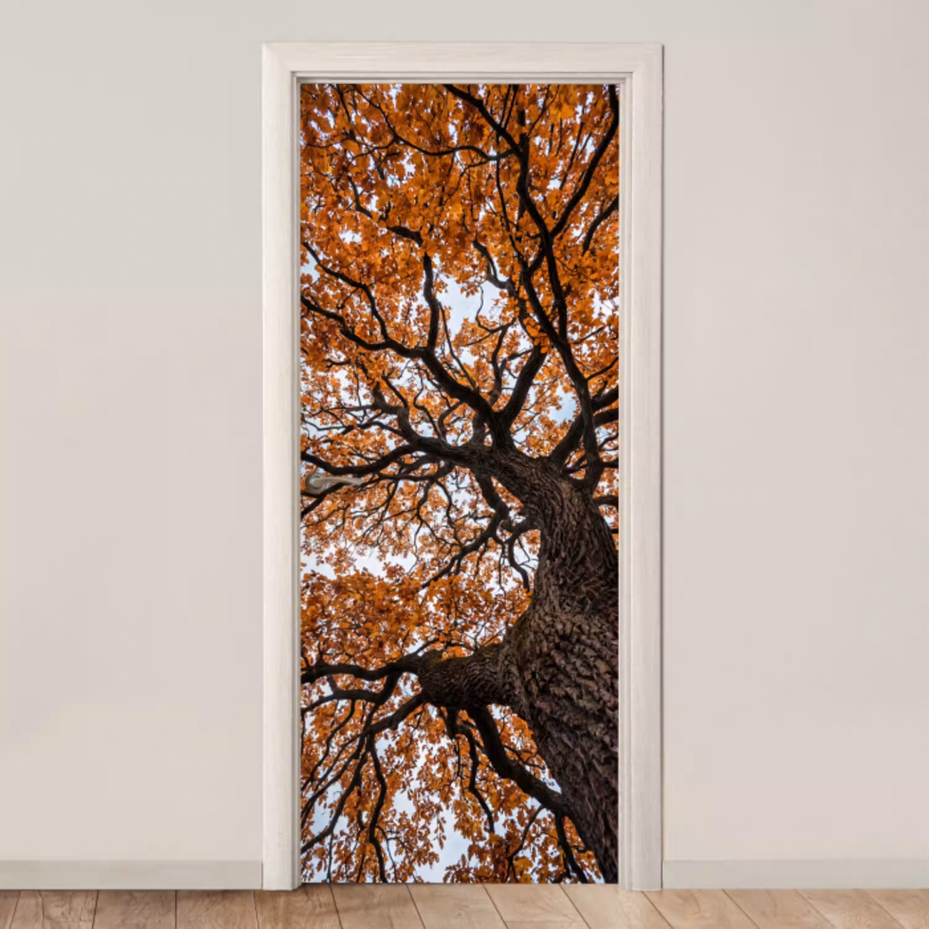 Boom - Bladerdak - Herfst - Oranje - Sfeervol deurposter klein -3d_beige