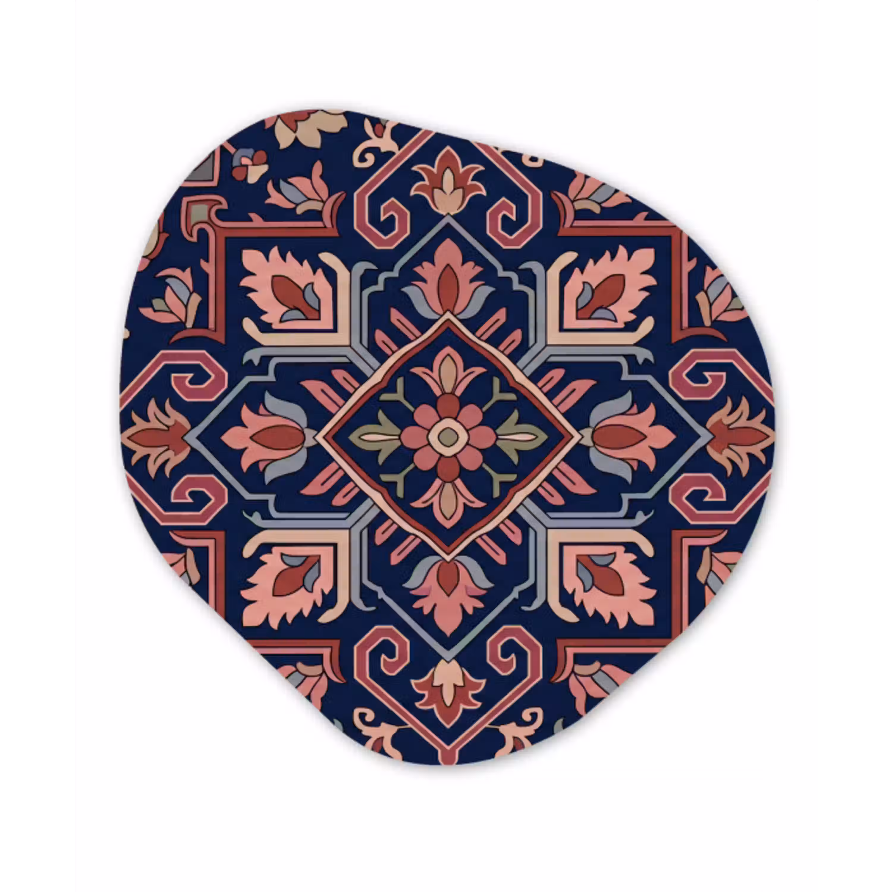Patroon - Oosters - Floraal - Blauw - Klassiek Wandcirkel Organisch Plexiglas middel -3d