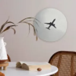 Minimalistisch - Silhouet - Zwart - Vliegtuig Akoestische PET Vilt - Rond klein -sfeer3