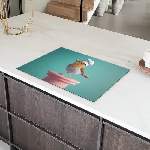 Roodborstje - Vogel - Koksmuts - Sokkel Inductie beschermer vinyl 3mm klein -sfeer8