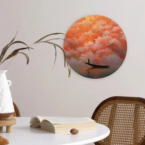 Zee - Boot - Wolken - Oranje Wandcirkel kunststof plaat 5mm dik klein -sfeer4