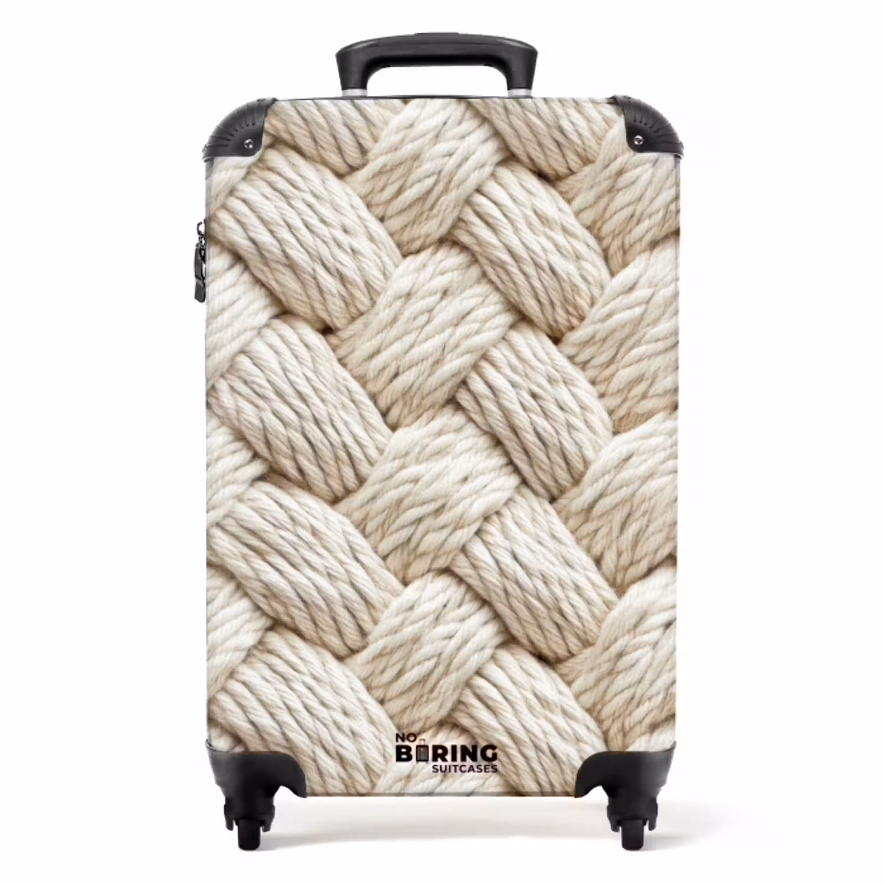 Touw - Gebreid - Beige NBS - Handbagage koffer - Volwassenen Unisex middel -productfoto_recht