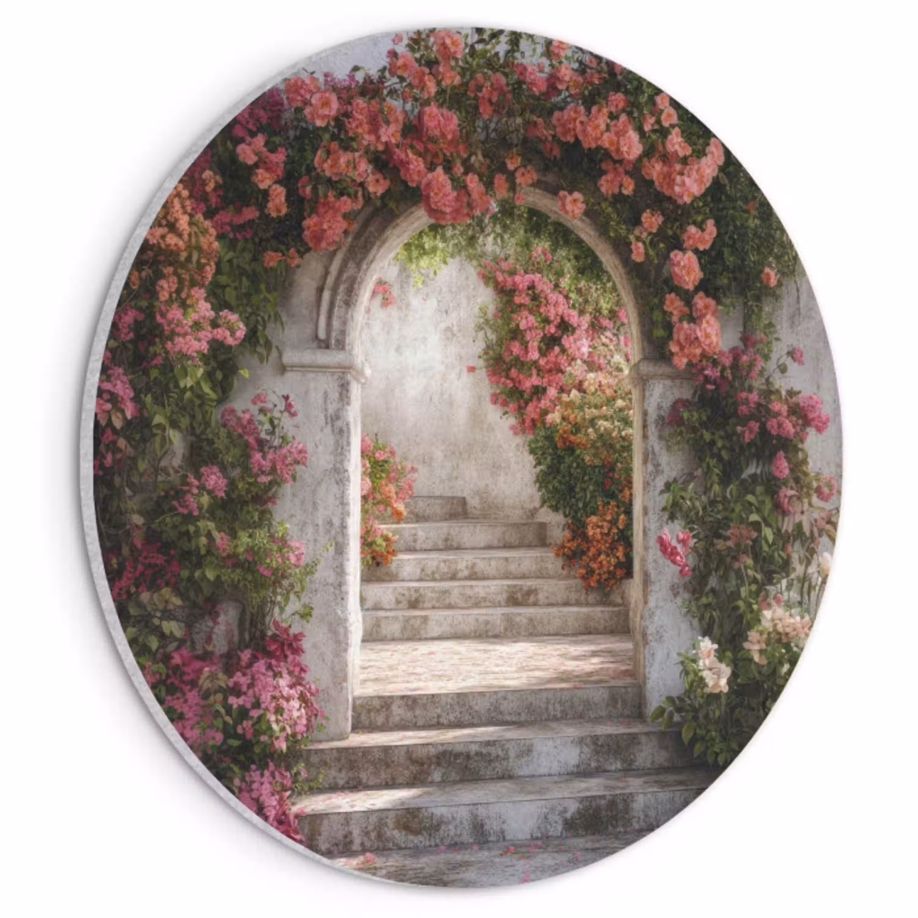 Doorkijk - Rozen - Vintage - Poort Akoestische PET Vilt - Rond klein -3d