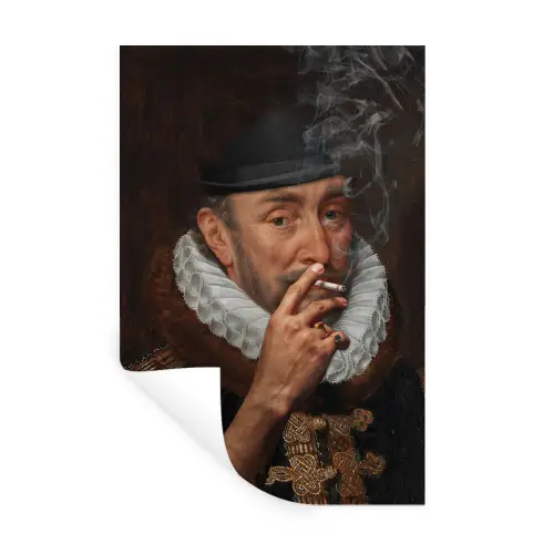 Willem van Oranje - Adriaen Thomasz - Sigaretten - Rook Muursticker klein -3d