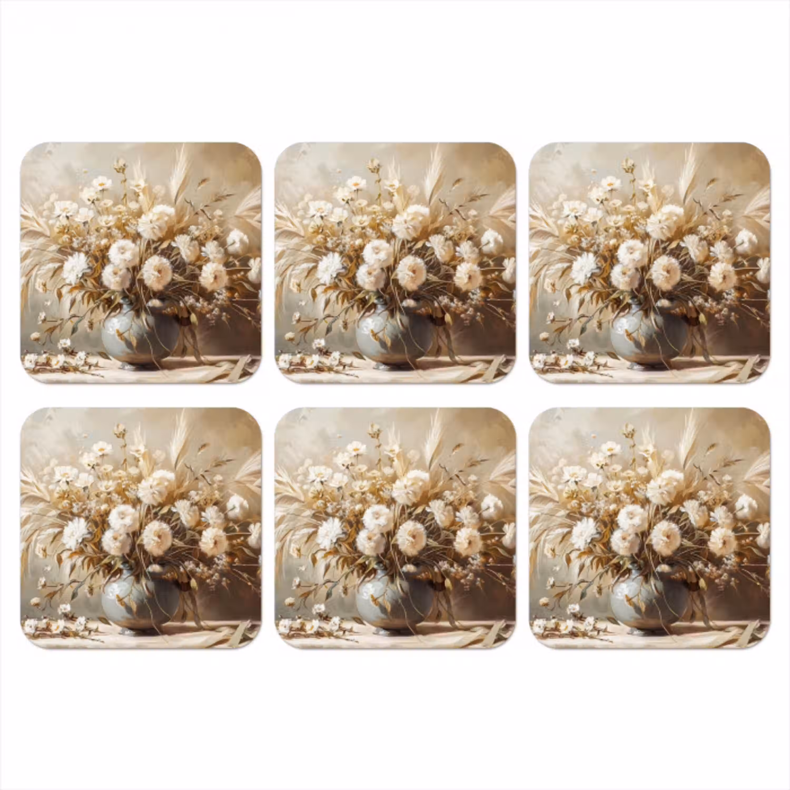Bloemen - Vaas - Stilleven - Beige onderzetter kurk middel -3d