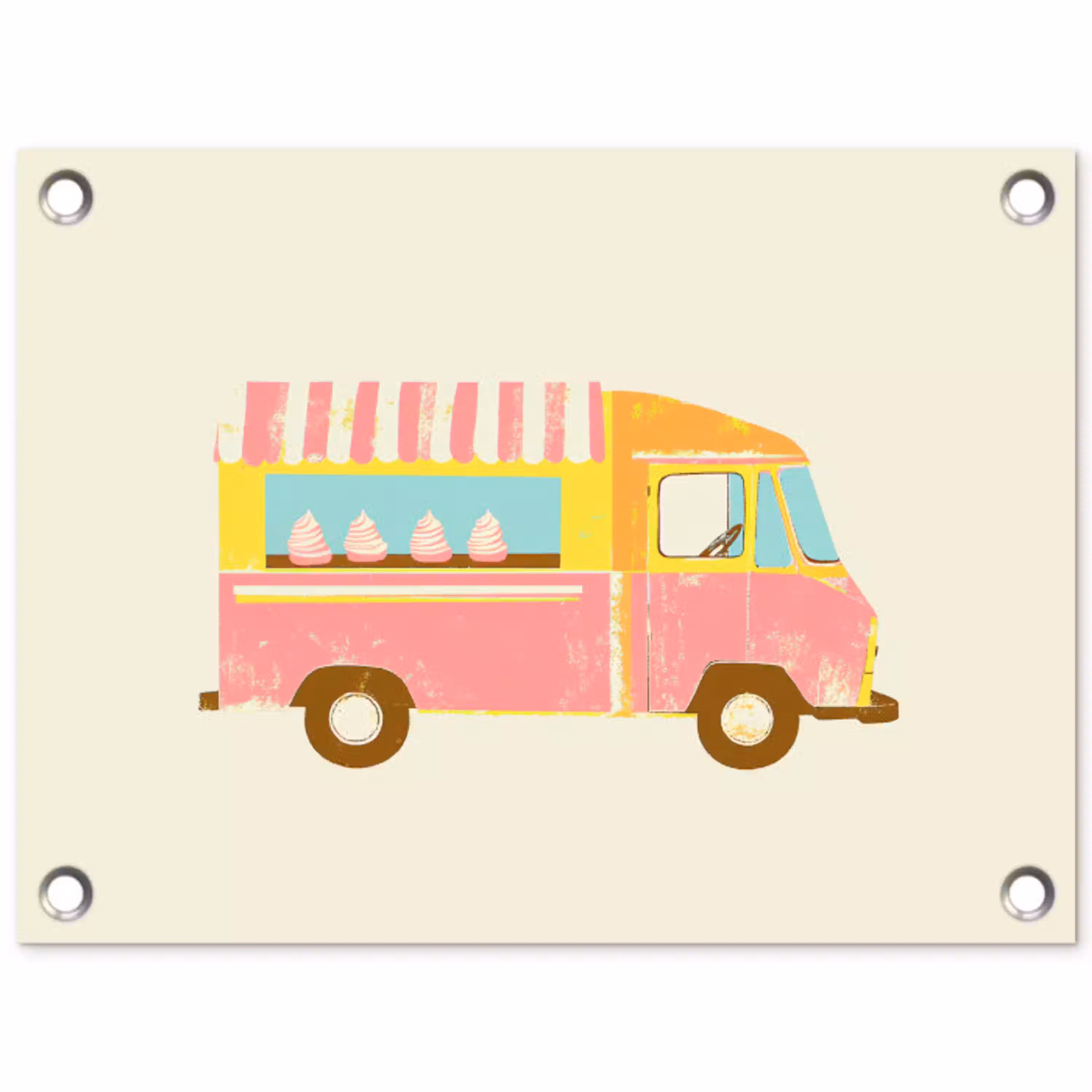 Ijskar - Retro - Softijsjes - Roze tuinposter los doek klein -3d