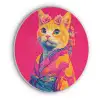Kat - Kimono - Bloemen - Roze Akoestische PET Vilt - Rond klein -3d