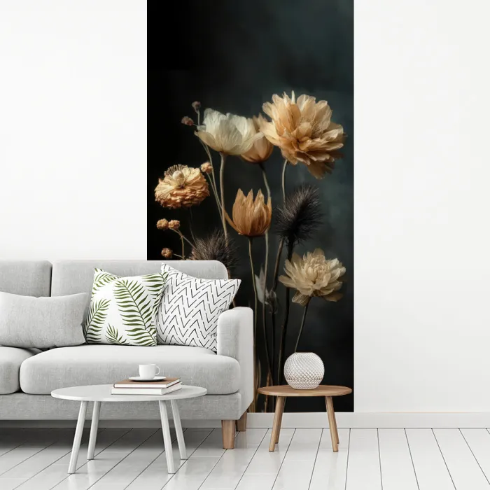 Boeket - Bloemen - Licht - Zwart fotobehang vinyl groot -woonkamer