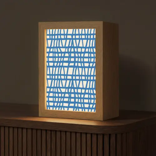 Ruitpatroon - Blauw - Crème Light Box met kabel (Tafellamp) klein 925 -z3d_website