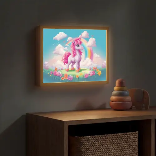 Unicorn - Meisjes - Bloemen - Regenboog - Eenhoorn Light Box met batterij (Wandlamp kind) middel -sfeer5_kind