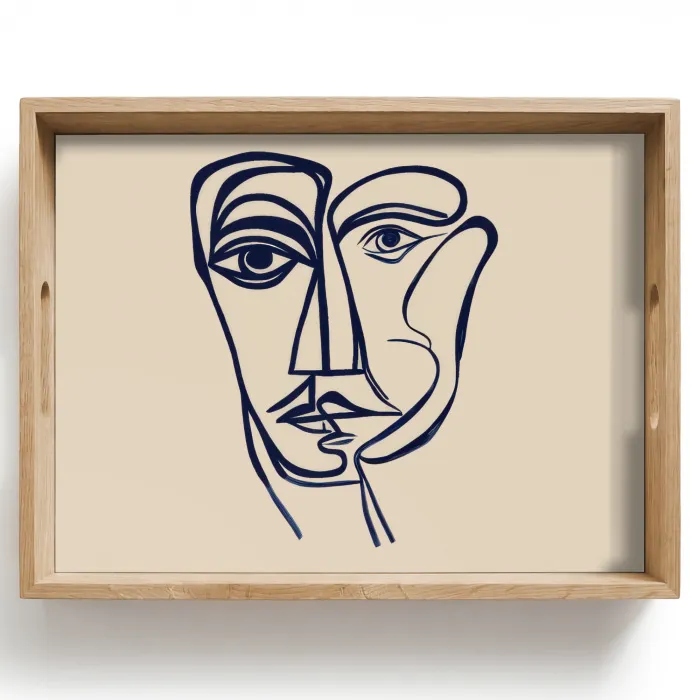 Minimalistisch - Lijnillustratie - Beige - Donkerblauw Dienblad Rechthoek middel -z3d_shopping