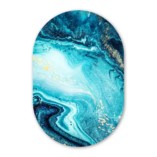 Marmerlook - Blauw - Goud - Luxe - Glitter - Marmer Wandcirkel Ovaal Forex klein -3d