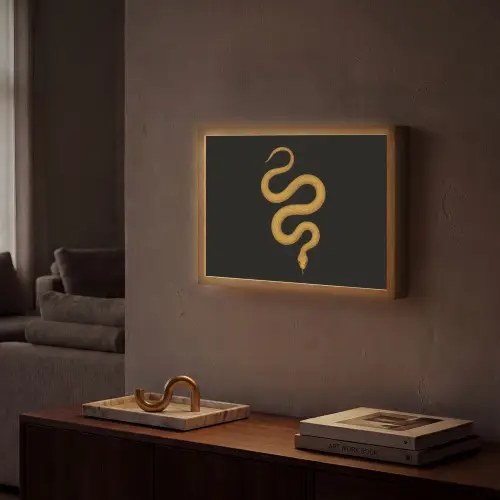 Slang - Minimalistisch - Goud Light Box met batterij (Wandlamp) middel -sfeer1