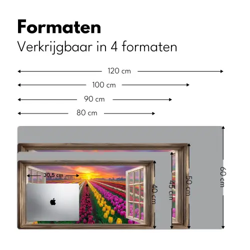 Doorkijk - Bloemen - Tulpen - Kleurrijk - Zonsondergang Muismat XXL klein -sfeer5