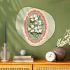 Bloemen - Illustratie - Geruit - Groen Wandcirkel Organisch Plexiglas middel -sfeer2
