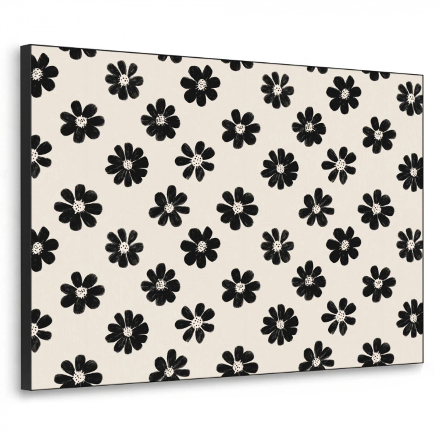 Grafisch - Madeliefjes - Zwart - Beige Textielframe zwart klein 947 -3d