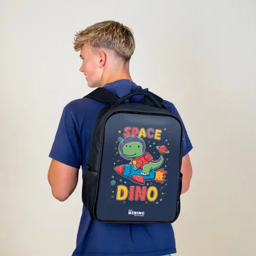 Dino - Groen - Raket - Sterren Rugzak - Zwart middel -sfeer8