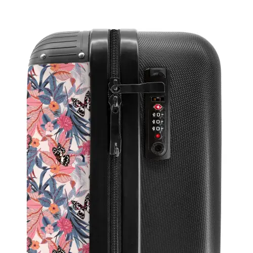 Tropisch vlinder patroon licht roze NBS - Handbagage koffer - Kinderen Unisex middel -slot