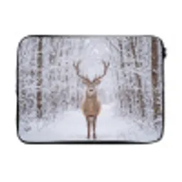 Hert - Winter - Bos - Natuur - Wit laptophoes neopreen klein -3d