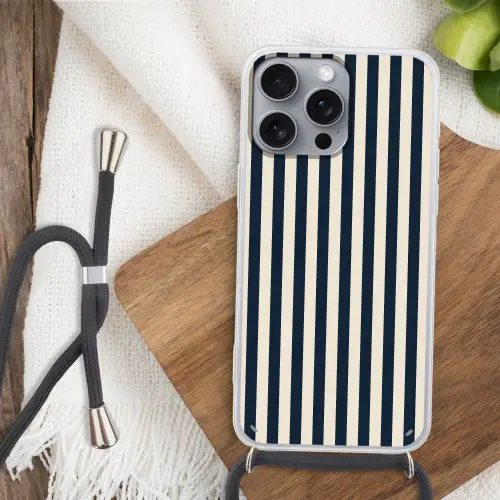 Verticale strepen - Blauw - Crème Hoesje iPhone 16 Pro Max met koord klein 804 -sfeer4