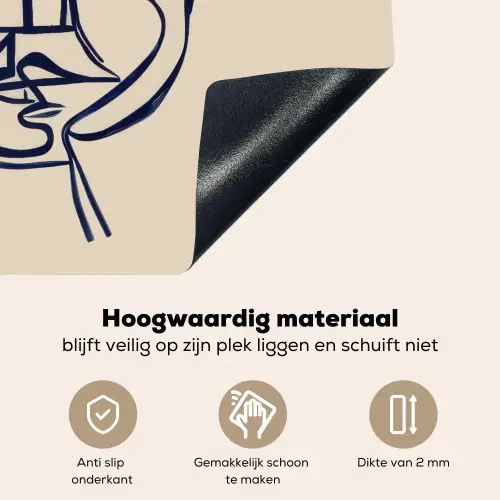 Minimalistisch - Lijnillustratie - Beige - Donkerblauw Inductie beschemer met haakjes middel -ky-onderkant-nl