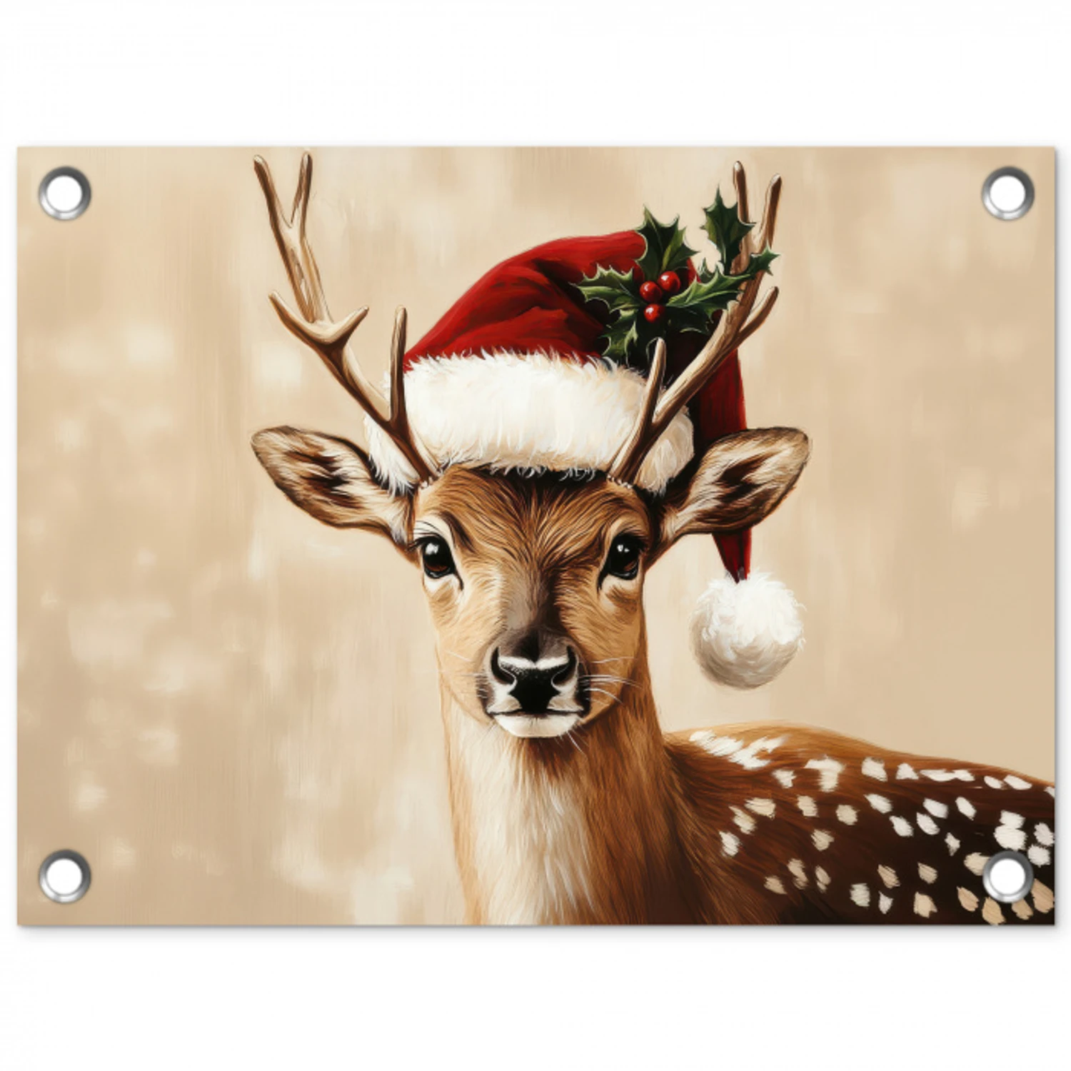 Kerst - Hert - Gewei - Rood tuinposter los doek klein -3d