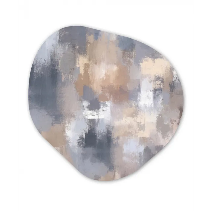 Penseelstreken - Schilderij - Beige Wandcirkel Organisch Aluminium middel -3d
