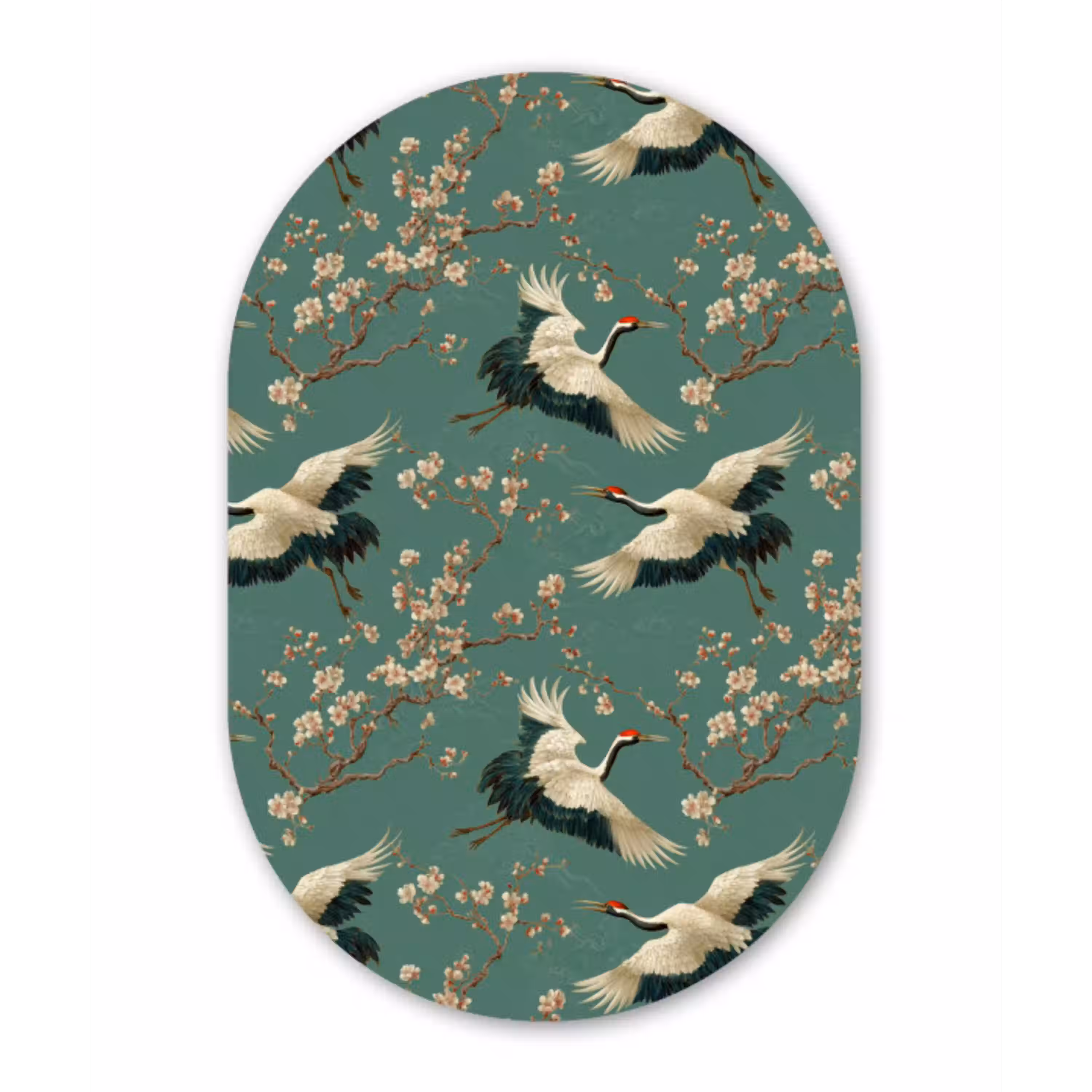 Kersenbloesem - Kraamvogels - Groen Wandcirkel Ovaal Aluminium middel 839 -3d