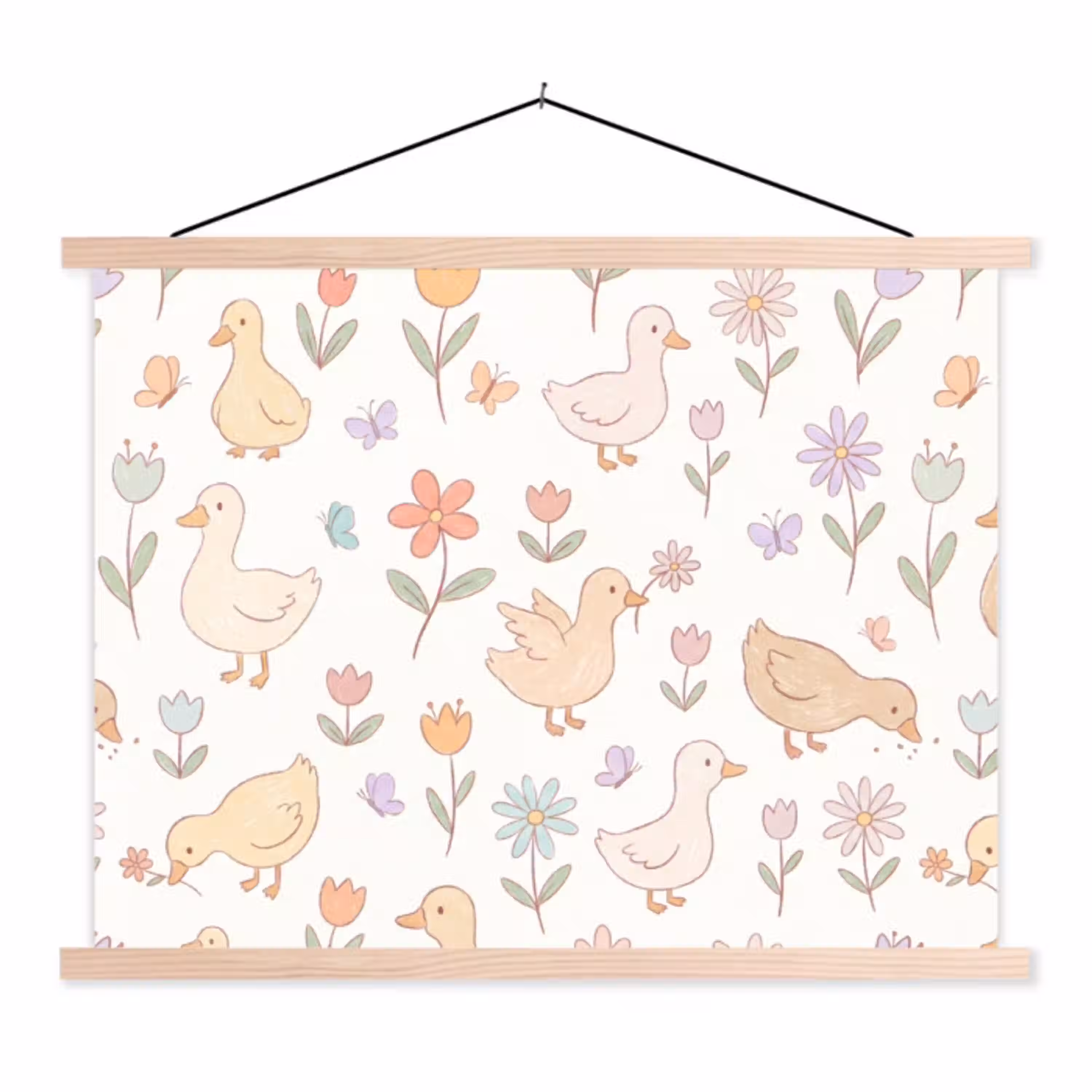 Vogel - Bloemen - Patroon - Pastel - Dieren textielposter latten blank klein -3d