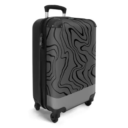 Grijze achtergrond met abstracte zwarte lijnen NBS - Handbagage koffer - Kinderen Unisex middel -productfoto_3d