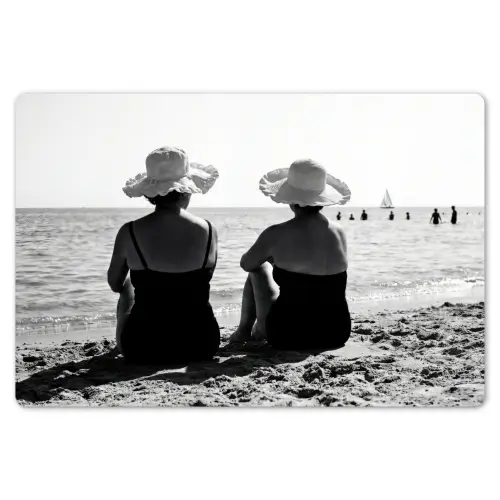 Vrouwen - Zonnehoed - Strand - Zwart - Wit Placemat vinyl groot -zzsfeer1_Kitchenyeah-website