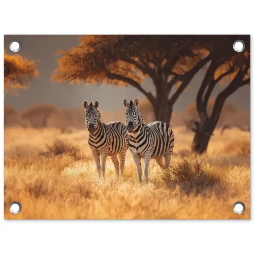 Zebra's - Savannelandschap - Gras tuinposter los doek klein -3d