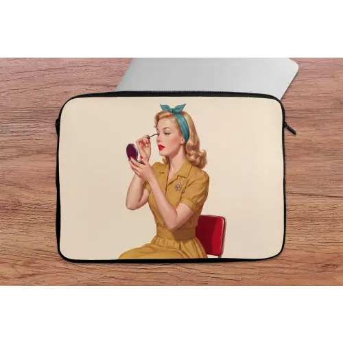 Illustratie - Mascara - Vrouw - Geel laptophoes neopreen klein -tafel