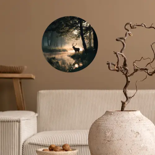 Hert - Bosbeek - Mystiek Wandcirkel behangsticker klein -sfeer1