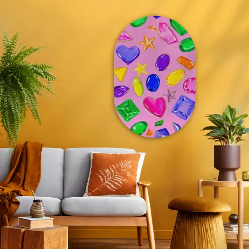 Edelstenen - Vormen - Hartje - Kleurrijk Wandcirkel Ovaal Glas middel -sfeer4