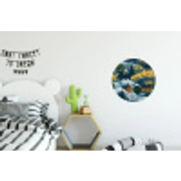 Huisjes - Bloemen - Patroon - Geel - Blauw Wandcirkel aluminium klein 190 -kinderkamer