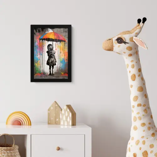 Meisje - Kunst - Paraplu - Graffiti - Kleuren - Muur fotolijst zwart zonder passe partout klein -usfeer4_kinderkamer