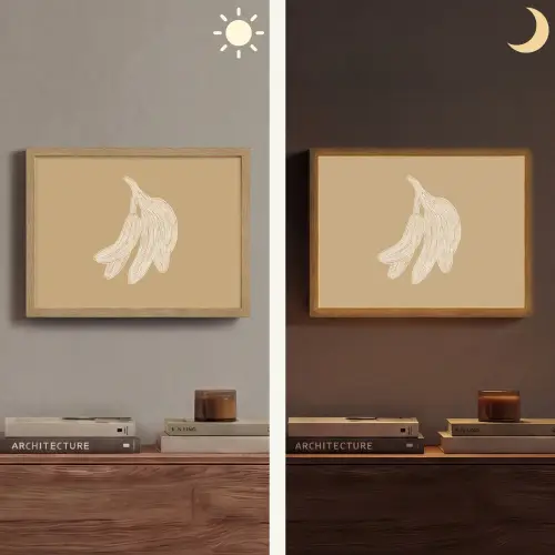 Bananen - Beige - Lijntekening - Minimalistisch Light Box met batterij (Wandlamp) middel -sfeer3