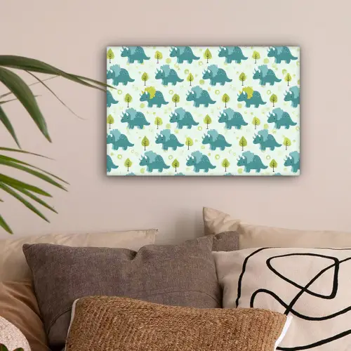 Triceratop - Blauw - Stippen - Boompjes canvas 2cm klein -sfeer1