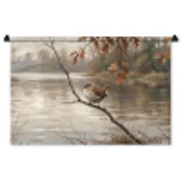 Winterkoninkje - Tak - Rivier - Natuur - Sfeervol Wandkleed katoen middel -zz3d