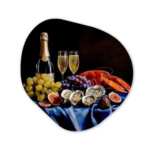 Champagne - Luxe - Oesters Wandcirkel Organisch Forex 3mm klein -3d