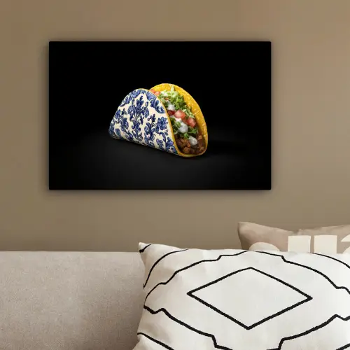 Taco - Vlees - Salade - Delftsblauw - Motief canvas 2cm klein -sfeer3