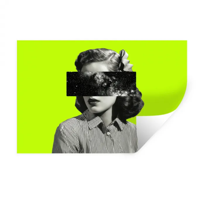 Vrouw - Sterrenhemel - Groen Muursticker klein -3d