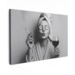 Vrouw - Masker - Wijn - Sigaret Tuinposter op houten frame 2 cm dik klein -3d