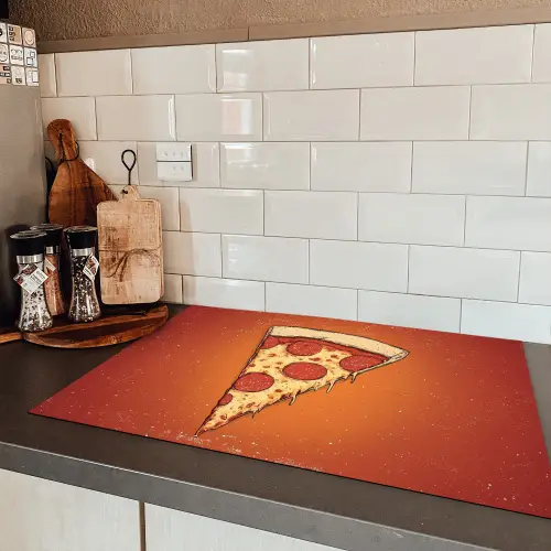 Pizza - Kaas - Rood - Pepperoni Inductie beschermer vinyl 3mm klein -sfeer3