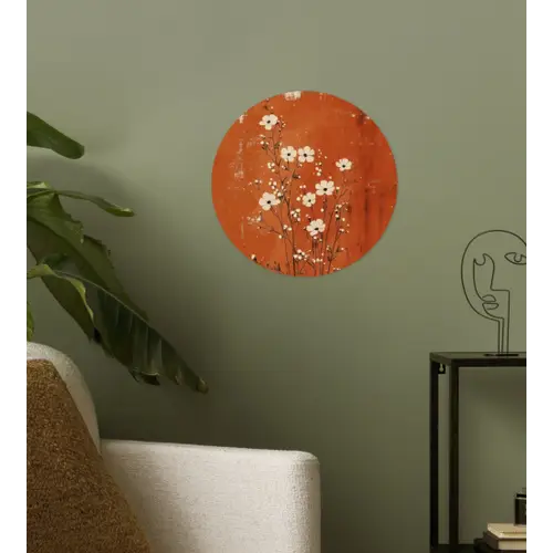 Bloemen - Wit - Subtiel - Roestkleur Wandcirkel behangsticker klein -sfeer2