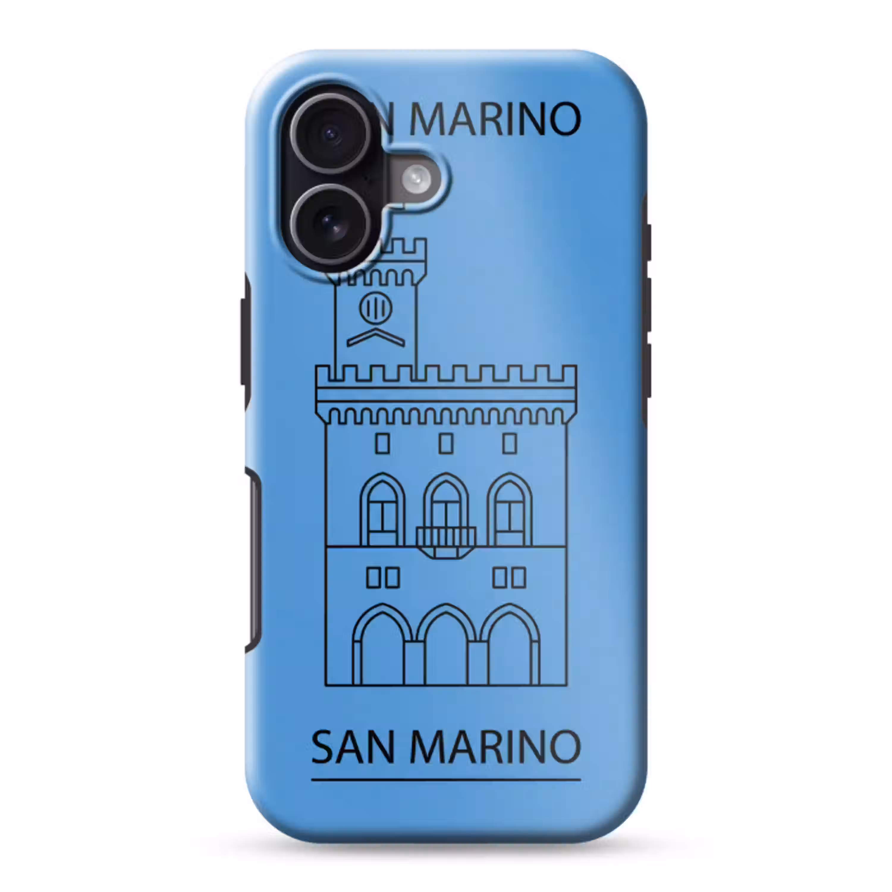 Gebouw - San Marino - Architectuur - Lijntekening - Blauw Toughcase MagSafe Apple iPhone 17 klein -3d